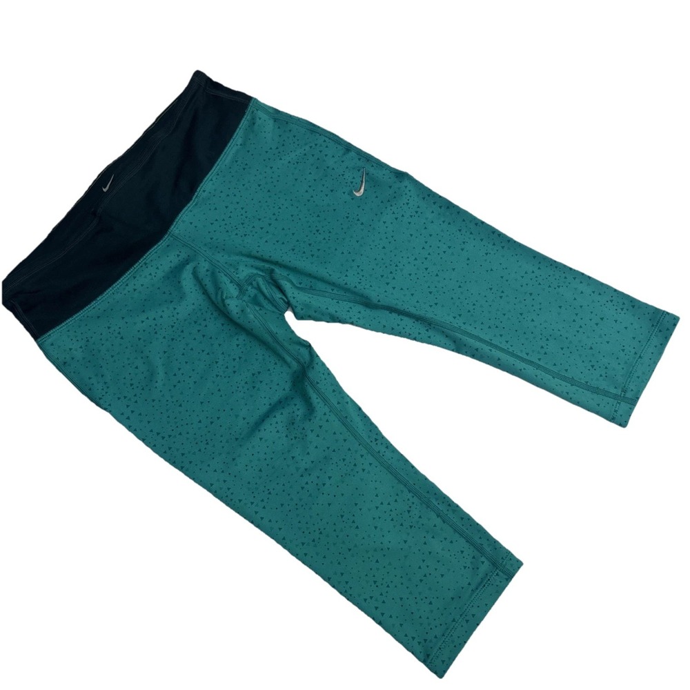Nike Dri-FIT Womens Teal Geometric Triangle Print Capri Running Leggings Size S